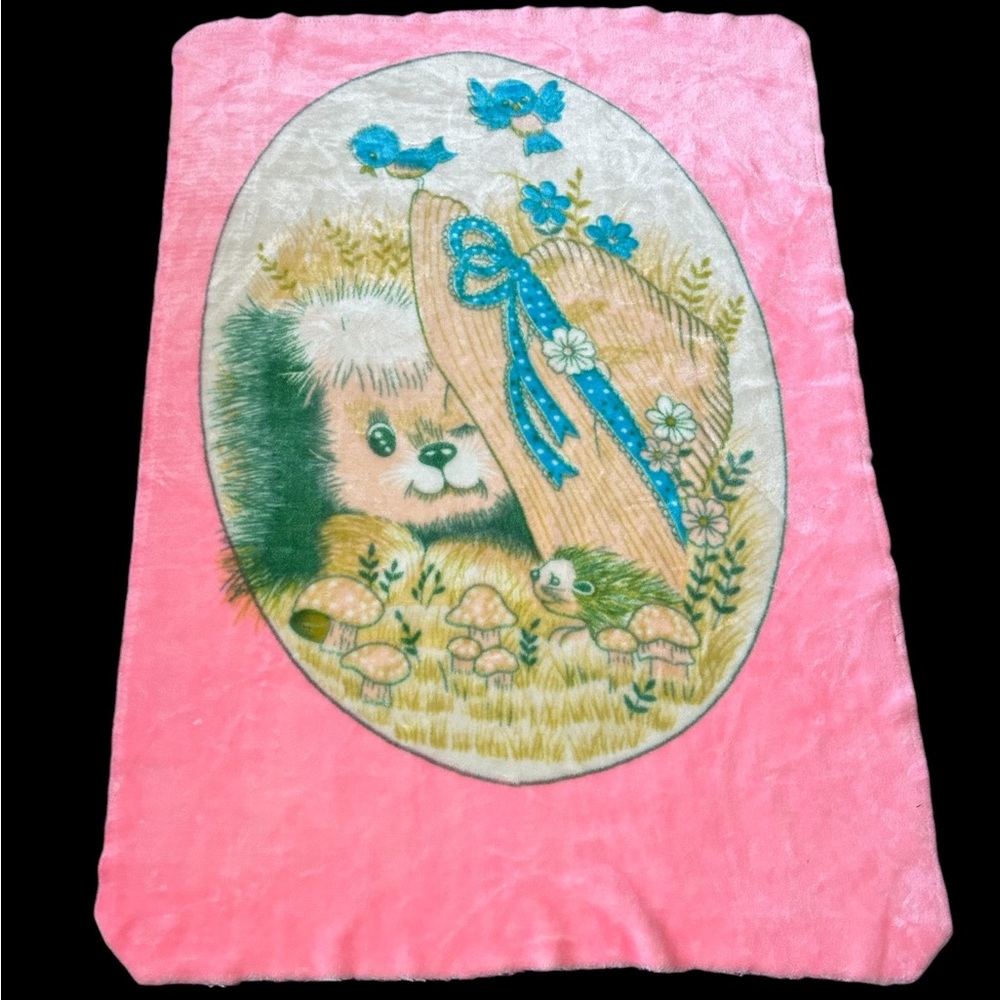 Vintage Pink Minky Baby Blanket Dog Hat Porcupine